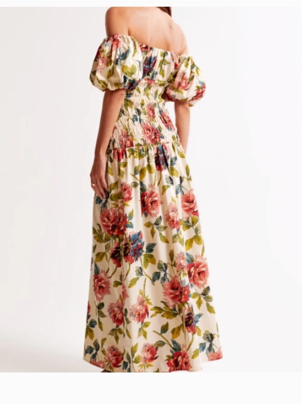 Abercrombie Floral Smocked Off Shoulder Maxi Dress Size Small Wedding Guest